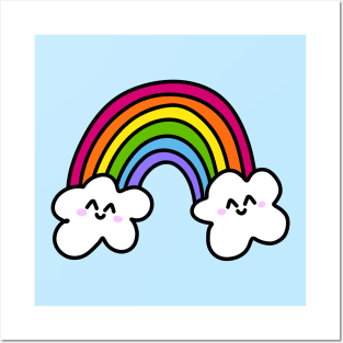 Cute Rainbow Doodle with Smiling Clouds, made by EndlessEmporium Posters and Art